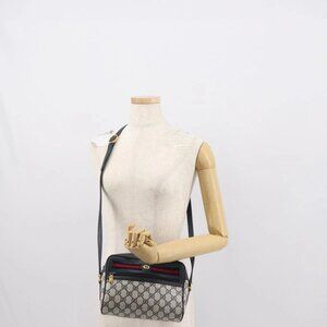 GUCCI GG Supreme Sherry Line Shoulder Bag PVC Navy Gold 119 02 087 Auth gh1136